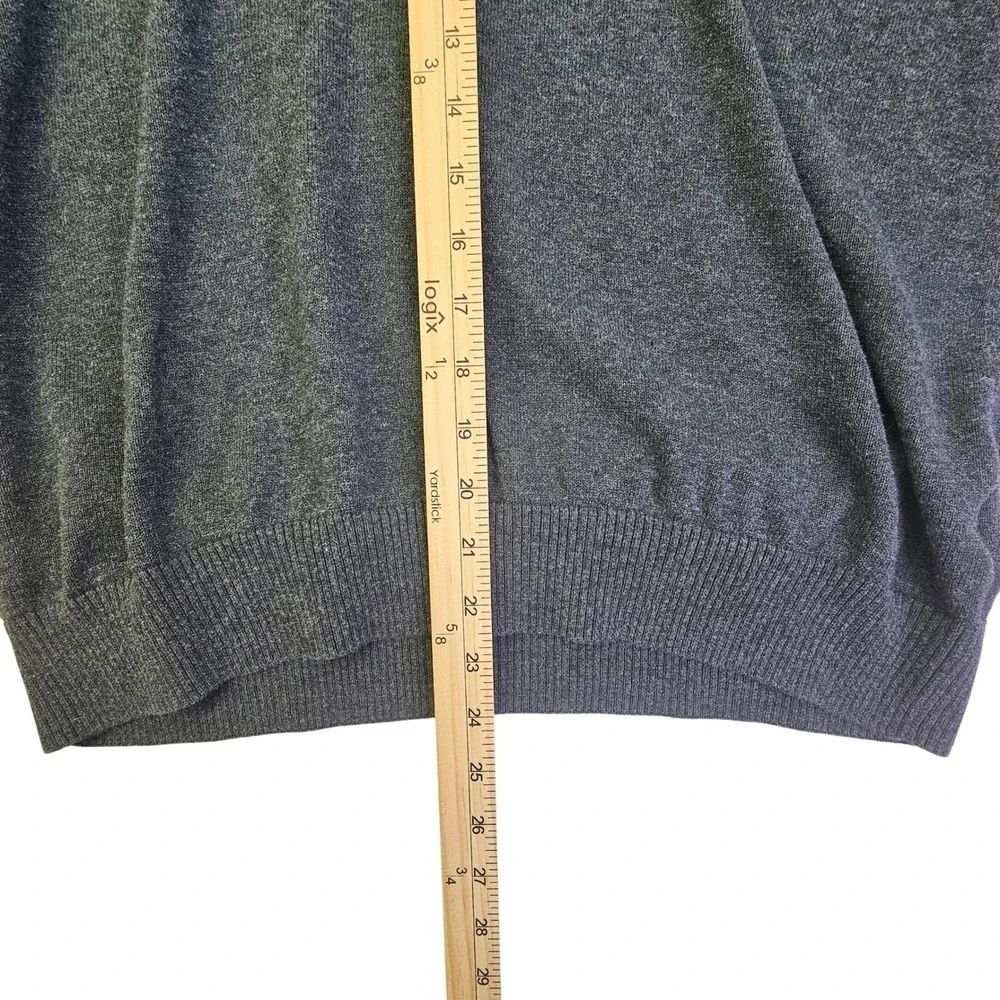 Tommy Hilfiger Mens V-Neck Sweater Charcoal Gray Heather Knit Logo Size Large